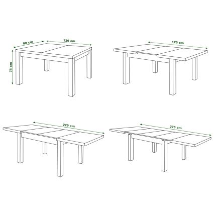 Razvlačni blagovaonski stol za 12 osoba RALF 120/270x90 cm bijeli
