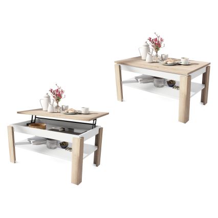 Razvlačni konferencijski stol s podiznom pločom i policom ADEN hrast sonoma/bijela