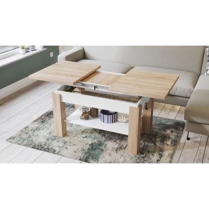 Razvlačni konferencijski stolić s policom ADONIS 110/150x68 cm hrast sonoma/bijela