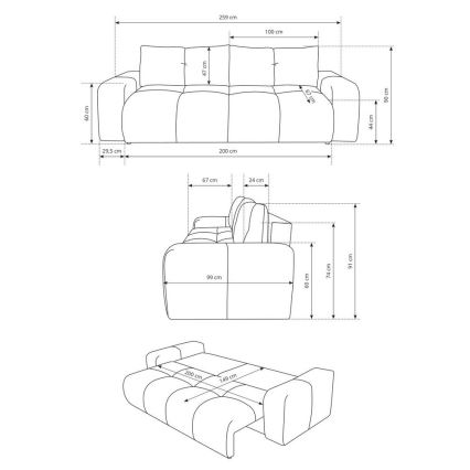 Razvlačni tapecirani trosjed s spremištem ALMADA bež