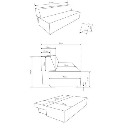 Razvlačni trosjed s prostorom za pohranu TERAMO bež