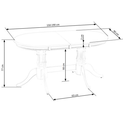 Razvučni blagovaonski stol FUERTE 150/190x90 cm bijeli