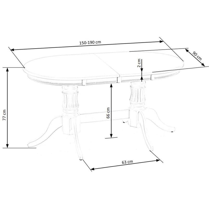 Razvučni blagovaonski stol FUERTE 150/190x90 cm bijeli