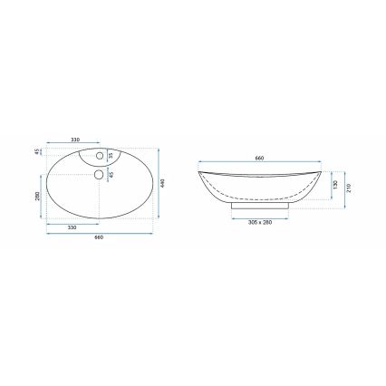 REA-00692 - Umivaonik za ploču ROSA 44x66 cm keramika/sjajna bijela
