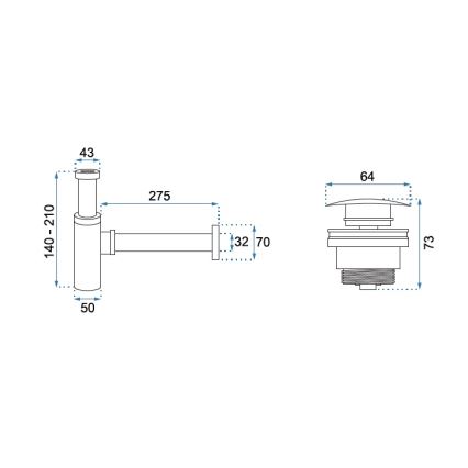 REA-A5215 - Sifon za umivaonik s CLICK-CLACK ispustom, Ø 6,4 cm, mat crne boje
