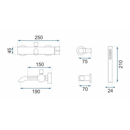 REA-B4422 - Set za kadu LUNGO, sjajna crna