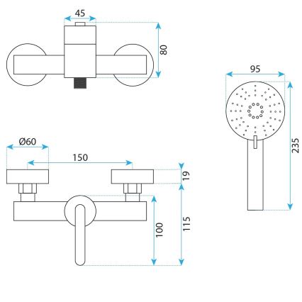 REA-B5503 - Set za tuširanje s baterijom ONTARIO titan