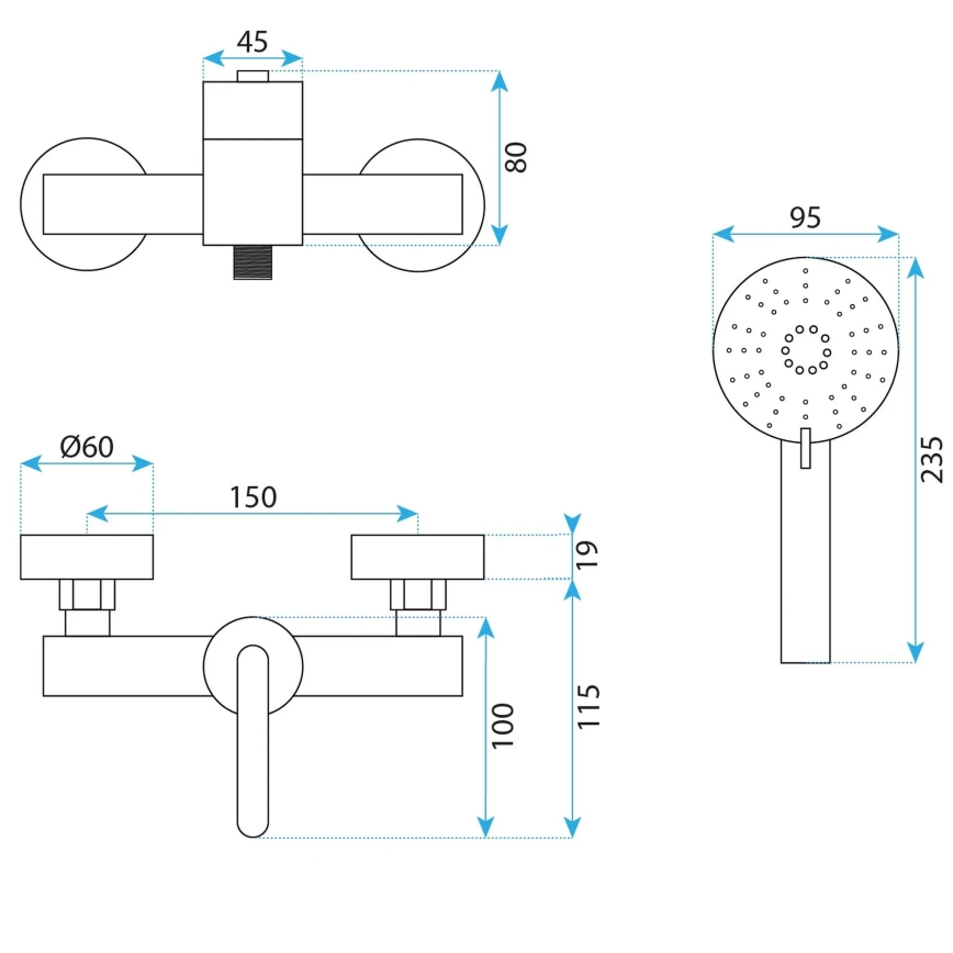 REA-B5503 - Set za tuširanje s baterijom ONTARIO titan