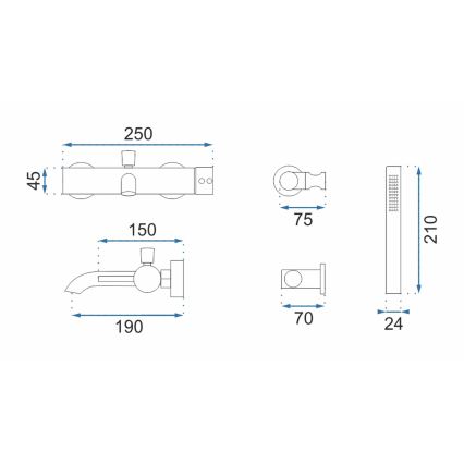REA-B6634 - Set za kadu LUNGO mat crne boje