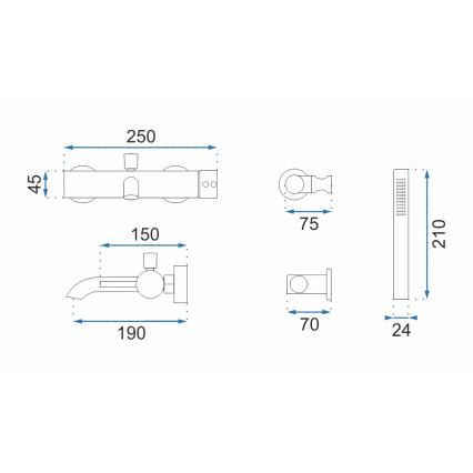 REA-B6635 - Set za kadu LUNGO, zlatni