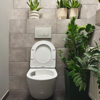 REA-C1259 - Zidna WC školjka s WC sjedalom CARLO MINI TORNADO RIMLESS keramika/sjajna bijela
