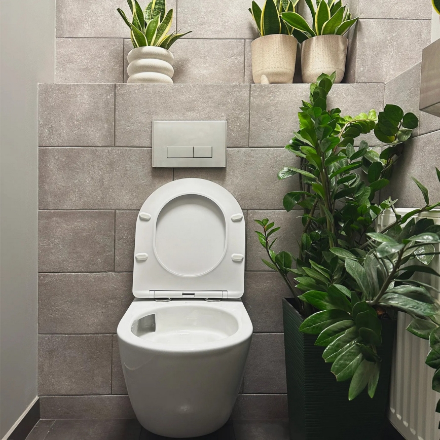 REA-C1259 - Zidna WC školjka s WC sjedalom CARLO MINI TORNADO RIMLESS keramika/sjajna bijela
