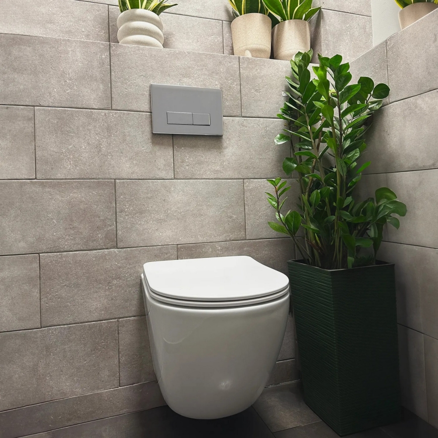 REA-C1259 - Zidna WC školjka s WC sjedalom CARLO MINI TORNADO RIMLESS keramika/sjajna bijela