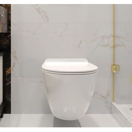 REA-C1400 - Zidna WC školjka s daskom CARTER RIMLESS, keramika/bijela