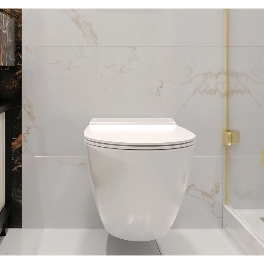 REA-C1400 - Zidna WC školjka s daskom CARTER RIMLESS, keramika/bijela