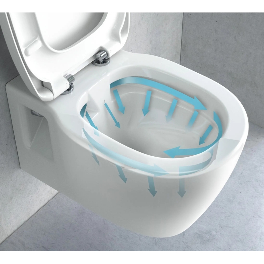 REA-C1400 - Zidna WC školjka s daskom CARTER RIMLESS, keramika/bijela