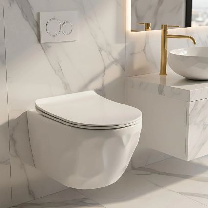 REA-C1652 - Zidna WC školjka s daskom GUSTAVO RIMLESS keramika/bijela