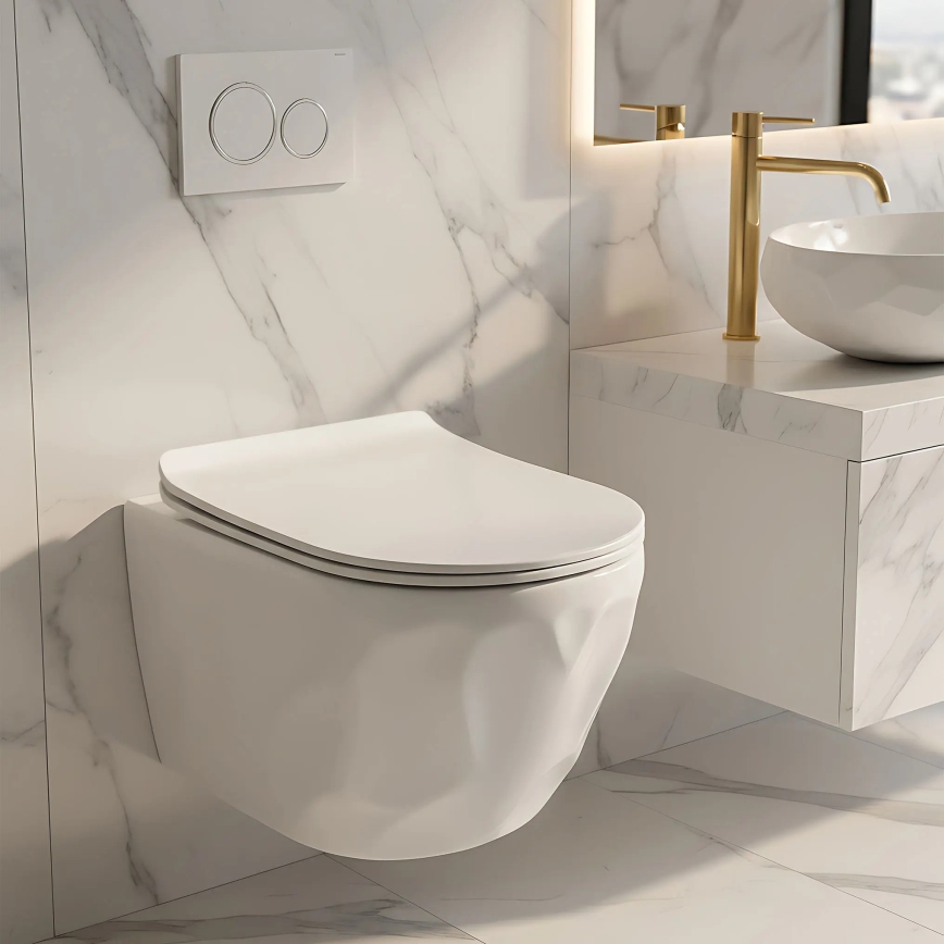 REA-C1652 - Zidna WC školjka s daskom GUSTAVO RIMLESS keramika/bijela