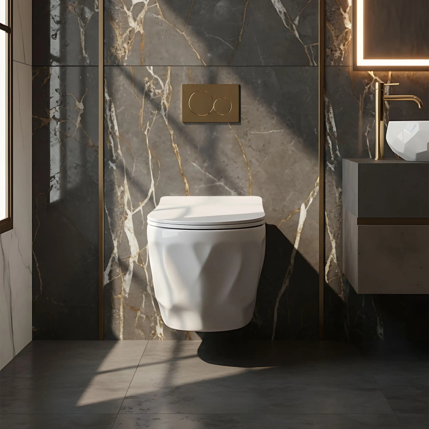 REA-C1652 - Zidna WC školjka s daskom GUSTAVO RIMLESS keramika/bijela