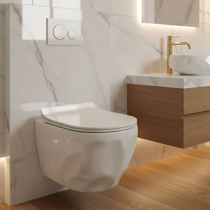 REA-C1652 - Zidna WC školjka s daskom GUSTAVO RIMLESS keramika/bijela