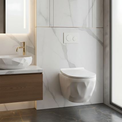 REA-C1652 - Zidna WC školjka s daskom GUSTAVO RIMLESS keramika/bijela