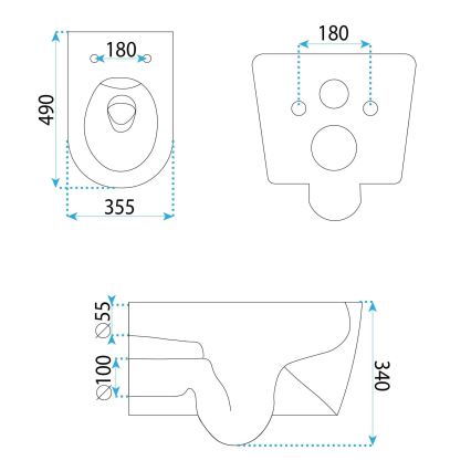 REA-C1652 - Zidna WC školjka s daskom GUSTAVO RIMLESS keramika/bijela