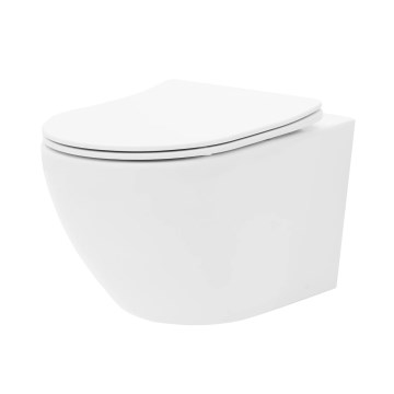 REA-C2760 - Viseća WC školjka s daskom CARLO FLAT MINI RIMLESS keramika/sjajno bijela