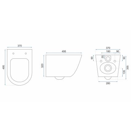 REA-C2760 - Viseća WC školjka s daskom CARLO FLAT MINI RIMLESS keramika/sjajno bijela