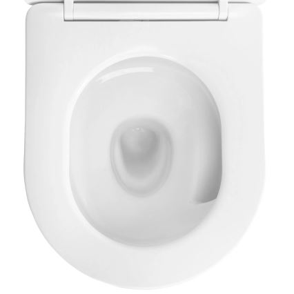 REA-C6806 - Zidna WC školjka s toaletnim sjedištem CARLO MINI TORNADO bez obruba keramika/bijela/zlatna
