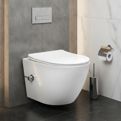 REA-C9701 - Viseća WC školjka s bide tušem i sjedištem CARLO LUX keramika/bijela