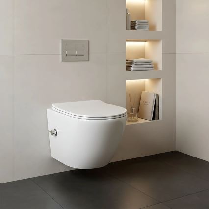 REA-C9701 - Viseća WC školjka s bide tušem i sjedištem CARLO LUX keramika/bijela