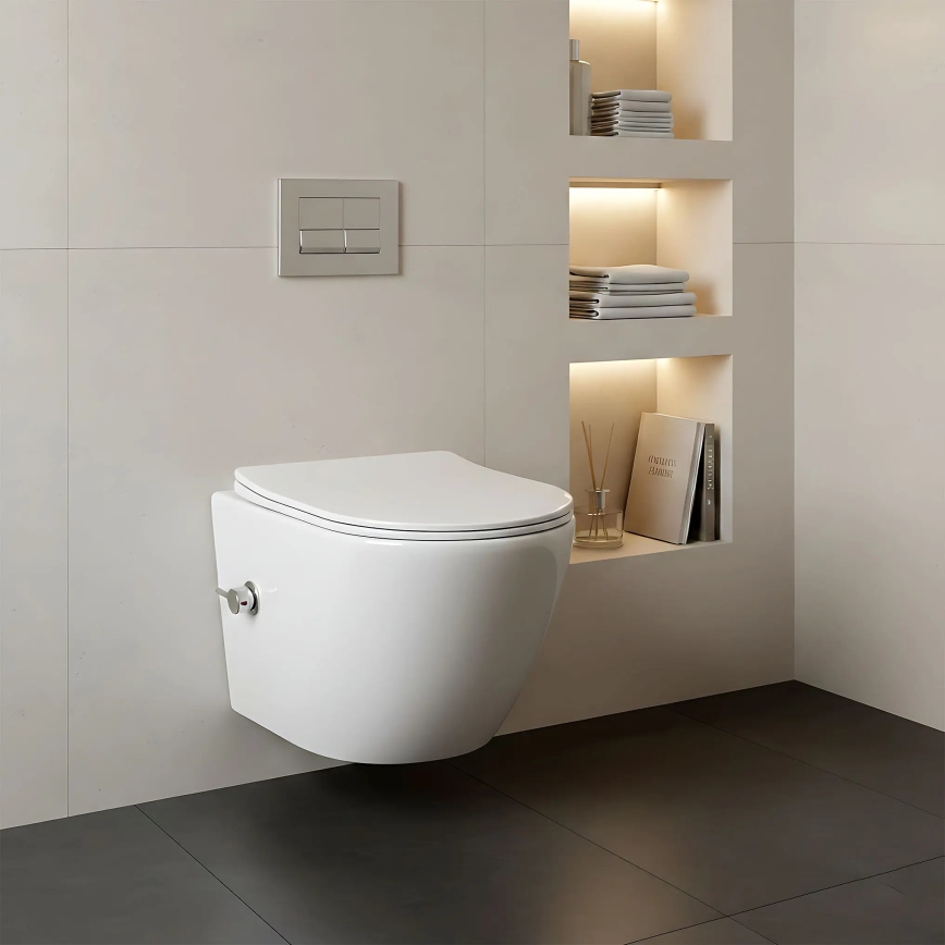 REA-C9701 - Viseća WC školjka s bide tušem i sjedištem CARLO LUX keramika/bijela