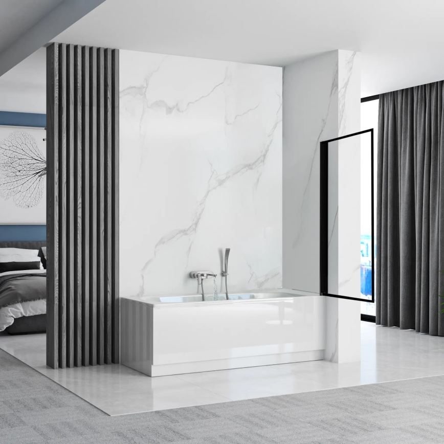 REA-K7632 - Pomični paravan za kadu LAGOS 140x70 cm crni/prozirni