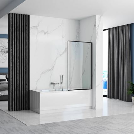 REA-K7633 - Pomična staklena pregrada za kadu LAGOS 140x80 cm crna/prozirna