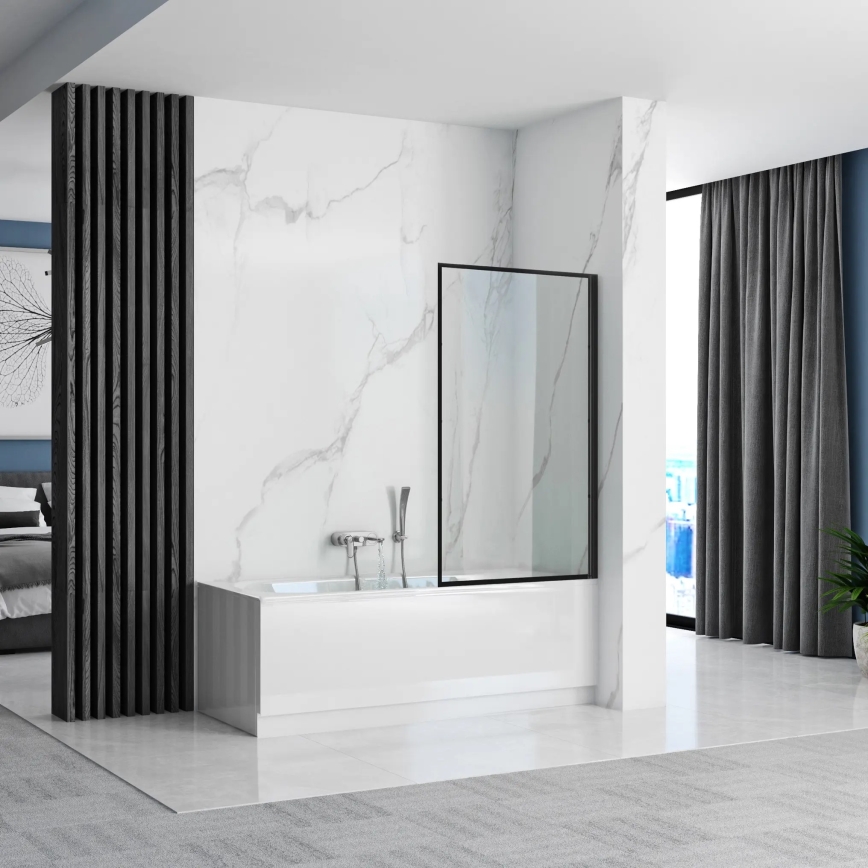 REA-K7633 - Pomična staklena pregrada za kadu LAGOS 140x80 cm crna/prozirna