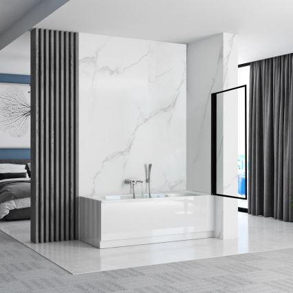 REA-K7633 - Pomična staklena pregrada za kadu LAGOS 140x80 cm crna/prozirna