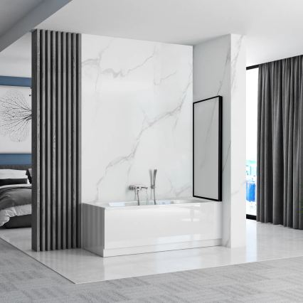 REA-K7633 - Pomična staklena pregrada za kadu LAGOS 140x80 cm crna/prozirna