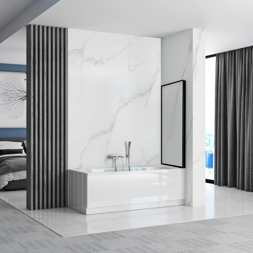 REA-K7633 - Pomična staklena pregrada za kadu LAGOS 140x80 cm crna/prozirna