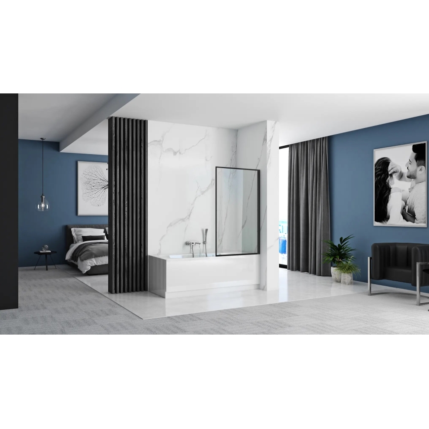 REA-K7633 - Pomična staklena pregrada za kadu LAGOS 140x80 cm crna/prozirna