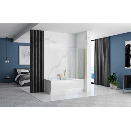 REA-K9777 - Sklopivi paravan za kadu AGAT 140x100 cm brušeno zlato/prozirno