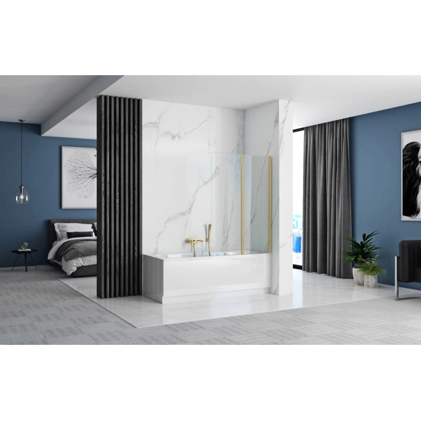 REA-K9777 - Sklopivi paravan za kadu AGAT 140x100 cm brušeno zlato/prozirno