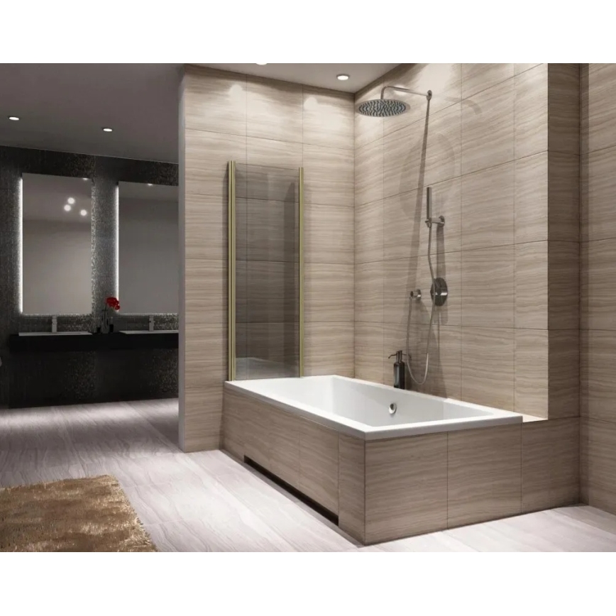 REA-K9777 - Sklopivi paravan za kadu AGAT 140x100 cm brušeno zlato/prozirno
