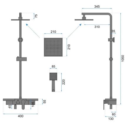 REA-P0636 - Tuš set s baterijom BRAVO, mat crne boje