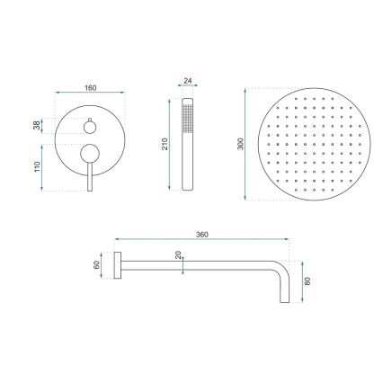 REA-P4160 - Set za tuš s podžbuknom miješalicom LUNGO, brušeno zlato