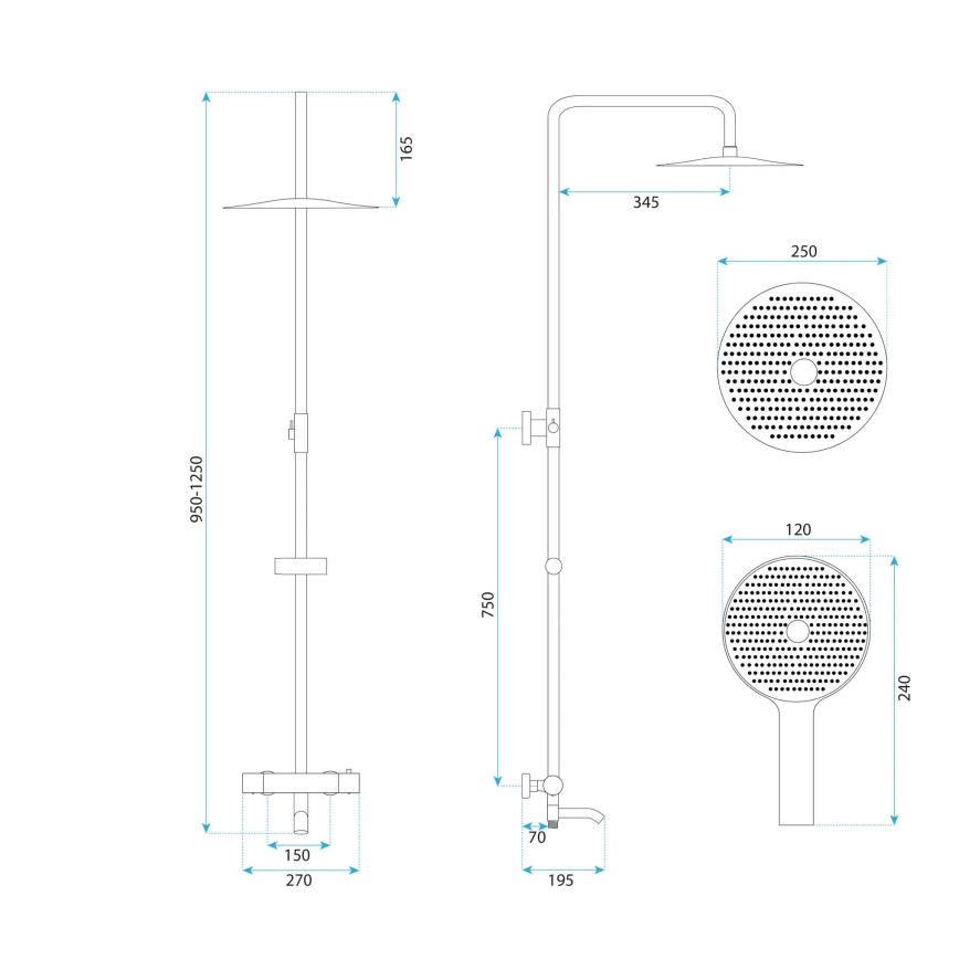 REA-P5960 - Set za tuširanje s termostatskom miješalicom LUNGO DIAMOND zlatni