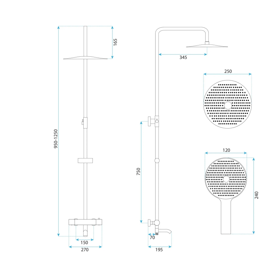 REA-P5961 - Set za tuširanje s termostatskom miješalicom LUNGO DIAMOND, sjajni krom