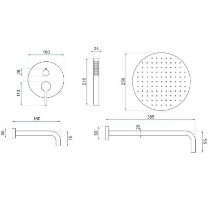 REA-P6609 - Set za tuširanje s podžbuknom miješalicom LUNGO, brušeno zlato