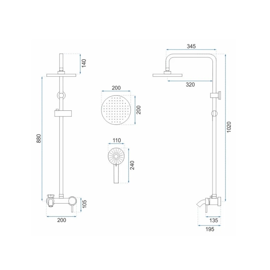 REA-P7051 - Tuš set s miješalicom LUIS brušeno zlato