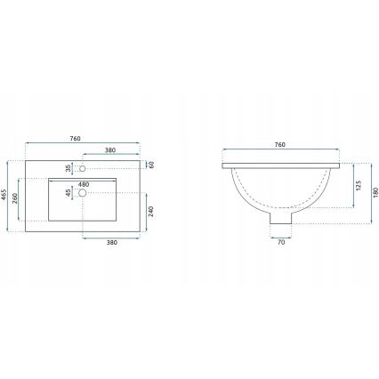 REA-U0040 - Ugradni umivaonik DAFNE 46,5x76 cm keramika/sjajna bijela