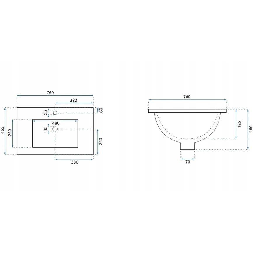 REA-U0040 - Ugradni umivaonik DAFNE 46,5x76 cm keramika/sjajna bijela